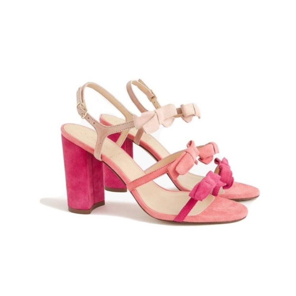 J.Crew Stella Bow Heel Sandals Pink Ombre Suede Size 10‎ New